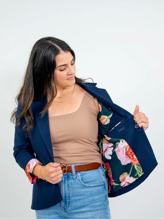 pwr wmn Jackets & Blazers - PWR WMN Navy Floral-Lined Women's Blazer XXL